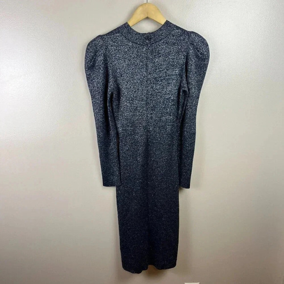 Sachin and Babi Amelie Dress Size Small Metallic Knit Blue Puff Sleeve Event - Picture 3 of 11